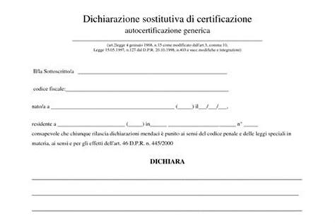 Autocertificazione Generica Word