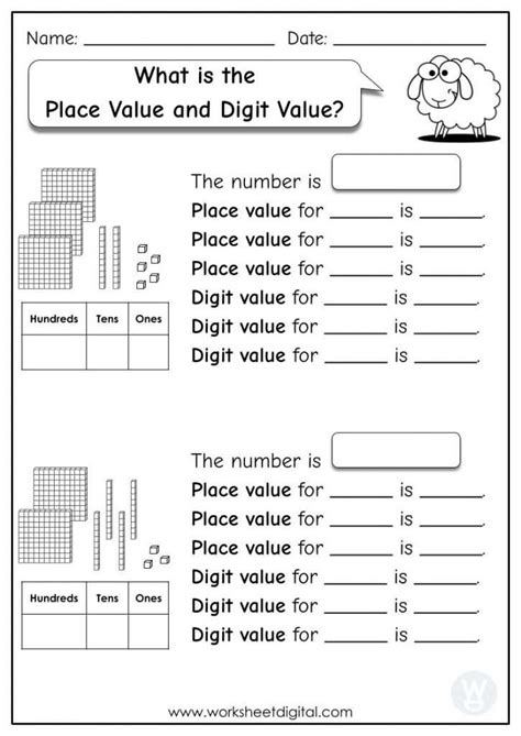 Place Value And Digit Value Hundreds Tens And Ones Worksheet Digital