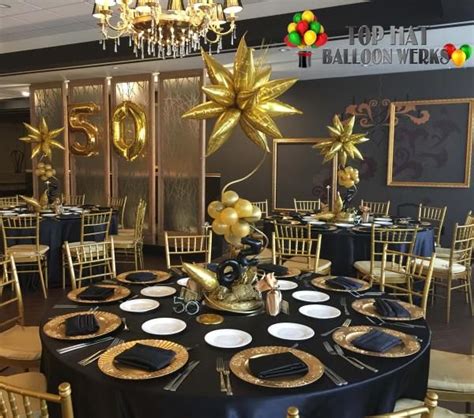 Balloon Centerpieces Black And Gold Party Decorations 70th Birthday