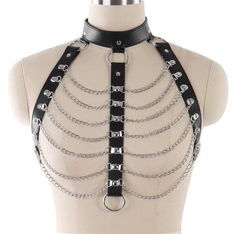Leather Harness Body Bondage Adjust Size Lingerie Black Sexy Body Chain Cage Bra Goth Dance Club