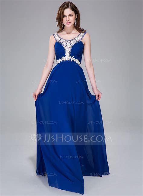 A Lineprincess Scoop Neck Floor Length Chiffon Prom Dress With Ruffle