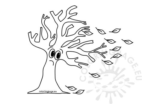 Tree With Falling Leaves Image Coloring Page