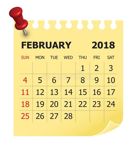 En Febrero De 2018 Ejemplo Del Vector Del Calendario Ilustración Del