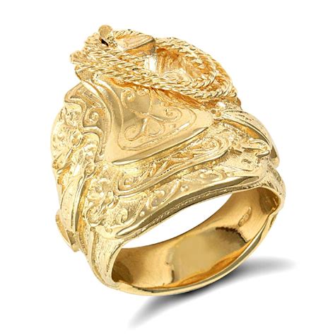Mens Solid 9ct Yellow Gold Horse Saddle Rope Ring