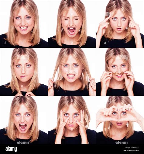 Blonde Woman Showing Different Emotions And Expressions Stock Photo Alamy