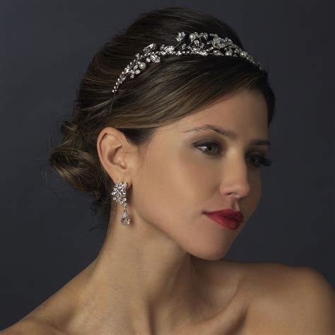 Antique Silver Pearl Tiara Headpiece Elegant Bridal Hair Accessories