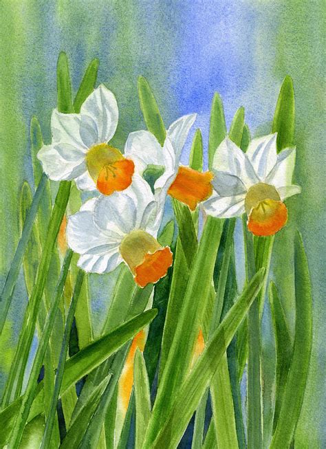 Orange Daffodils With Background Painting By Sharon Freeman Fine Art