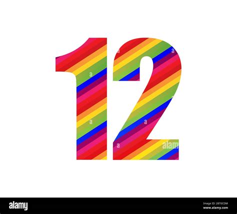 12 Number Rainbow Style Numeral Digit Colorful Twelve Number Vector