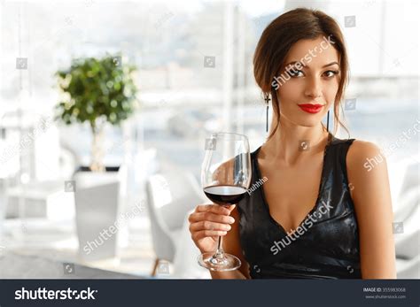 Drink Wine Portrait Attractive Happy Smiling Stock Photo 355983068