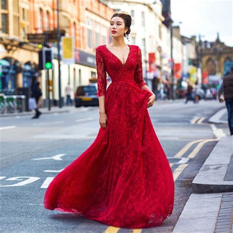 Buy Beautiful 2017 Red Hot Long Sleeve Evening Dresses