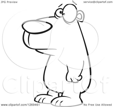Clipart Of A Black And White Cartoon Sad Bear Facing Left