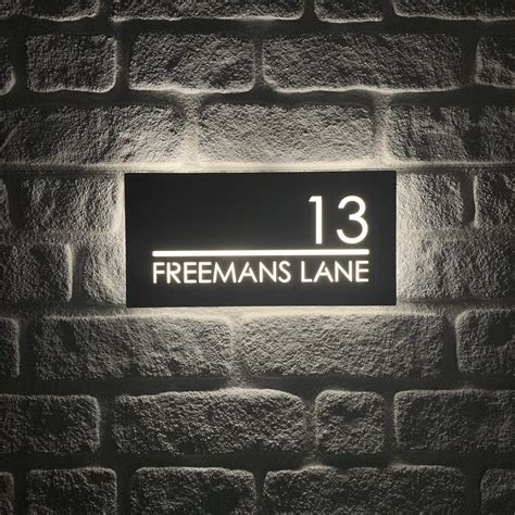 Illuminated Led Modern House Number Personalised Address Plaque 30 X