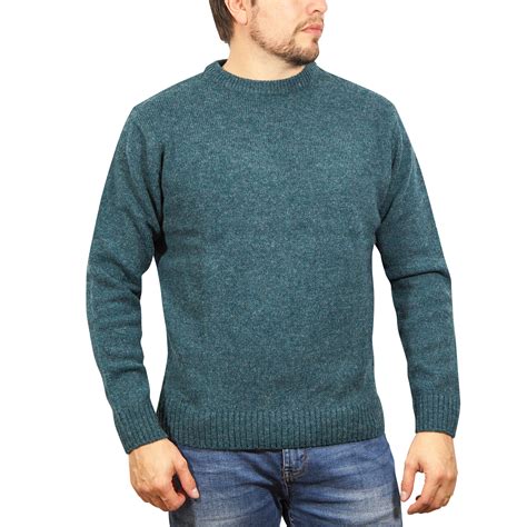100 Shetland Wool Crew Round Neck Knit Jumper Pullover Mens Sweater