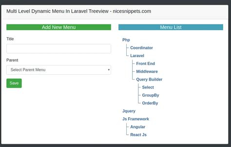 How To Create Multi Level Dynamic Menu In Laravel Treeview