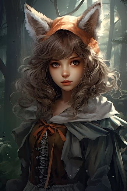 Premium Photo A Girl With Fox Ears And A Dress In The Woods