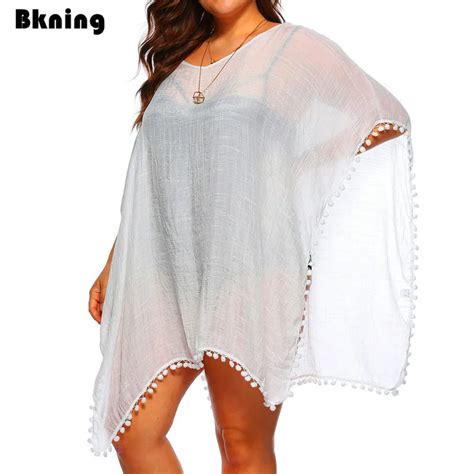 Buy Bkning Plus Size White Swim Cover Up Dress Tassel