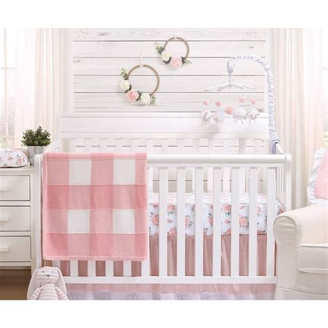 The Peanutshell Farmhouse Baby Girl Pink 3 Piece Crib Bedding Set