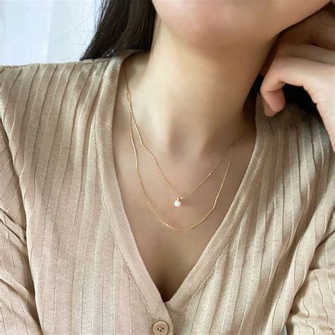 Natalie Double Necklace With A Single Freshwater Pearl Real Etsy