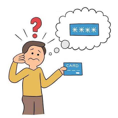 Cartoon Man Trying To Remember Credit Card Password Vector Illustration