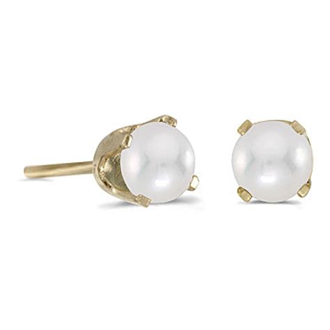 Freshwater Cultured 4 Mm Pearl Earring Studs In 14k Yellow Gold Prong