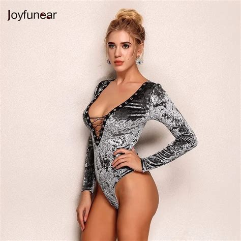 Joyfunear Autumn Long Sleeve Sexy Velvet Bodysuit Women Elegant Rompers