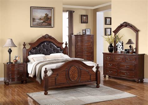 Traditional cherry brown 5pcs bedroom set furniture w/ king size sleigh bed ia5f. Formal Look Contemporary Cherry Wood Finish 4pc Set Four ...