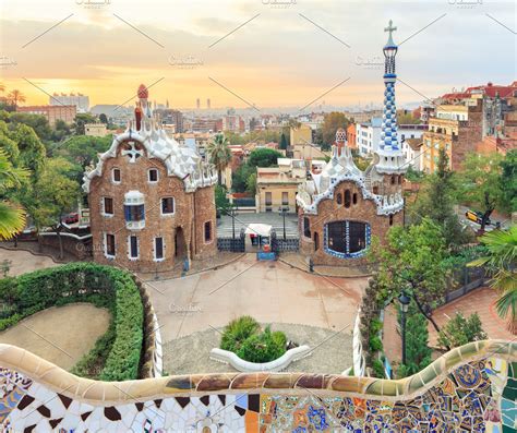 Famous Park Guell Spain Containing Barcelona Guell And Park High Quality Architecture Stock