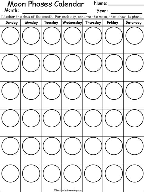 Printable Moon Phase Calendar Observe And Fill In Worked Printing To