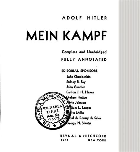 Adolf Hitler Mein Kampf Volume I And Ii English 1941