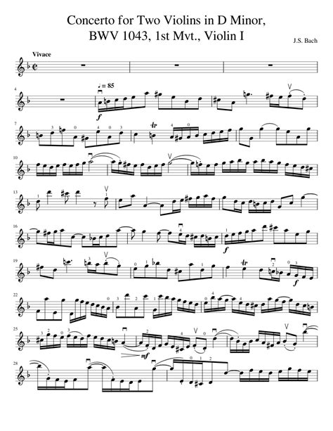 Concerto For Two Violins In D Minor Bwv 1043 1st Mvt Violin I Bach Sheet Music For Violin