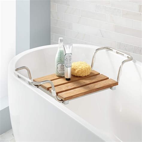 Teak Adjustable Tub Seat Useful As Shelf When Taking Bath And