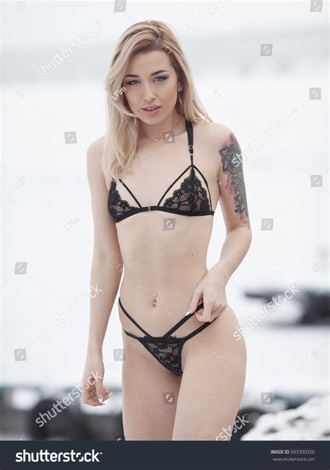 Sexy Naked Blonde Woman Lingerie Outdoor Shutterstock