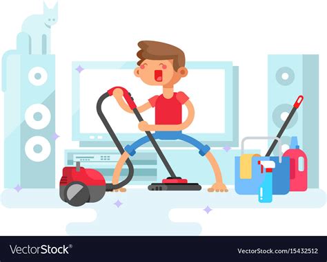 Boy Cleaning House Royalty Free Vector Image Vectorstock
