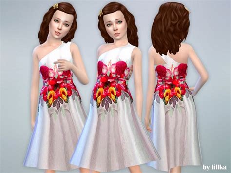 The Sims Resource Rose Print Dress 02 By Lillka • Sims 4 Downloads