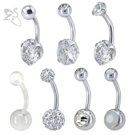 Zs 7pcslot Crystal Navel Belly Rings Stainless Steel Cz Gem Belly