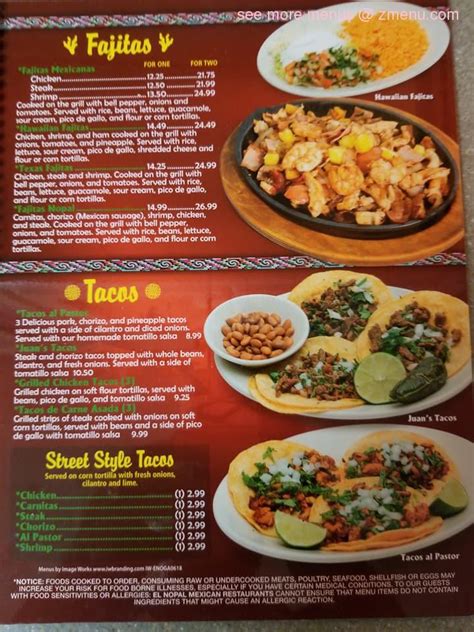 Online Menu Of El Nopal Cartersville Restaurant Cartersville Georgia