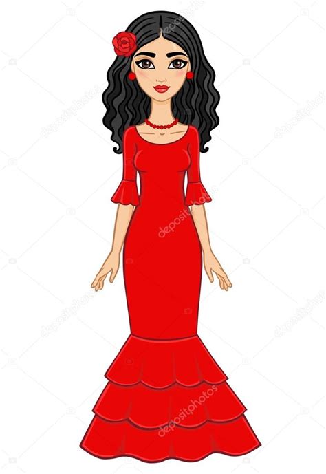 animation spanish girl in a red dress isolated on a white background stock vector by ©roomyana