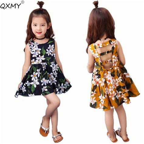 Summer Baby Girls Backless Dress Floral Dress For School Girls Kids