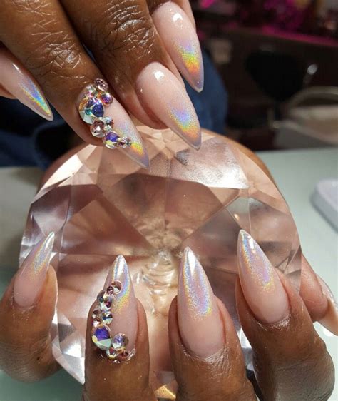 Holographic Ombr Stiletto W Rhinestones Nail Shapes Gorgeous Nails Nails