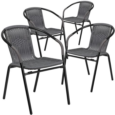 Flash Furniture 4 Pk Gray Rattan Indoor Outdoor Restaurant Stack Chair