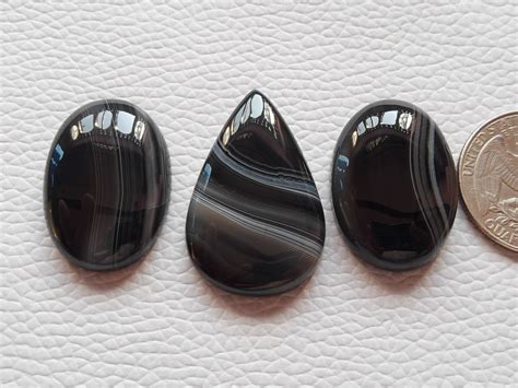 3 Piece Lot Gorgeous Black Banded Onyx Gemstone Mix Shape For Etsy