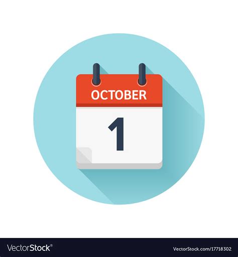 October 1 Flat Daily Calendar Icon Date Royalty Free Vector