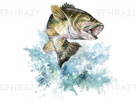 Bass Fish Fishing Fisherman Shirt Digital Watercolor Illustration