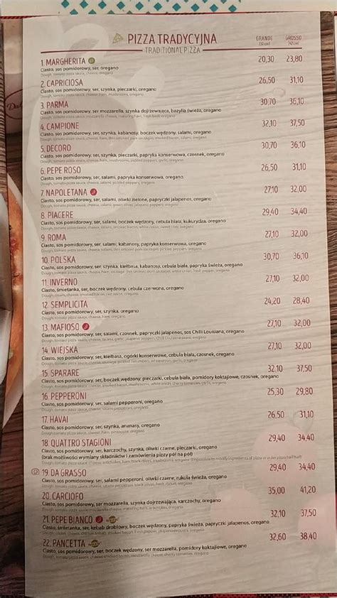 Menu At Da Grasso Restaurant Plock Walecznych 9A