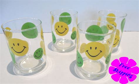 Vintage 1970s Libbeys Set Of 4 Smiley Face Drinking Glasses Etsy House Warming Ts Libbey