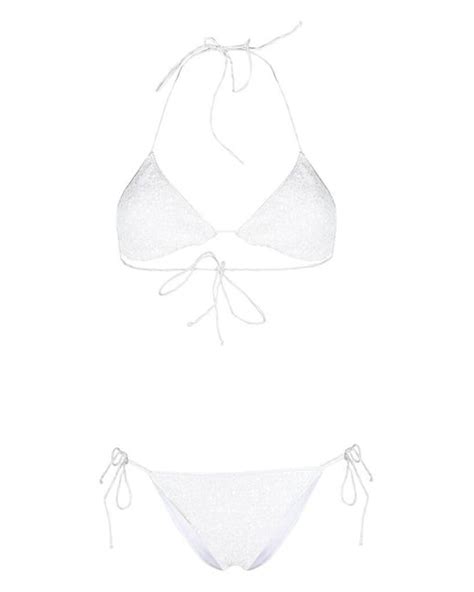 Oséree White Paillettes Micro Sequined Triangle Bikini Lyst