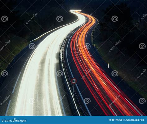 Speed Traffic Light Trails On Motorway Highway At Night A8 Stock