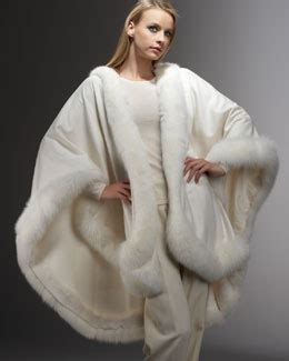 Sofia Cashmere Fox Fur Trimmed Cashmere U Cape White Fox Fur Fur