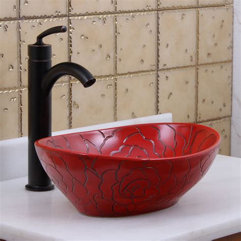Make the most of your storage space and create an organised and functional room, with our range of bathroom sink. ELITE 1557 Oval Red Rose Porcelain Ceramic Bathroom Vessel Sink Bathroom sinks, stone sink ...