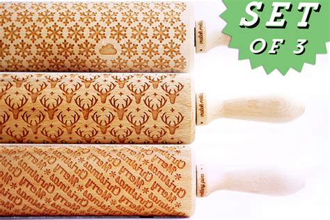 Rolling Pin Engraved 3 Patterns Set Of Any 3 Rolling Pins Etsy